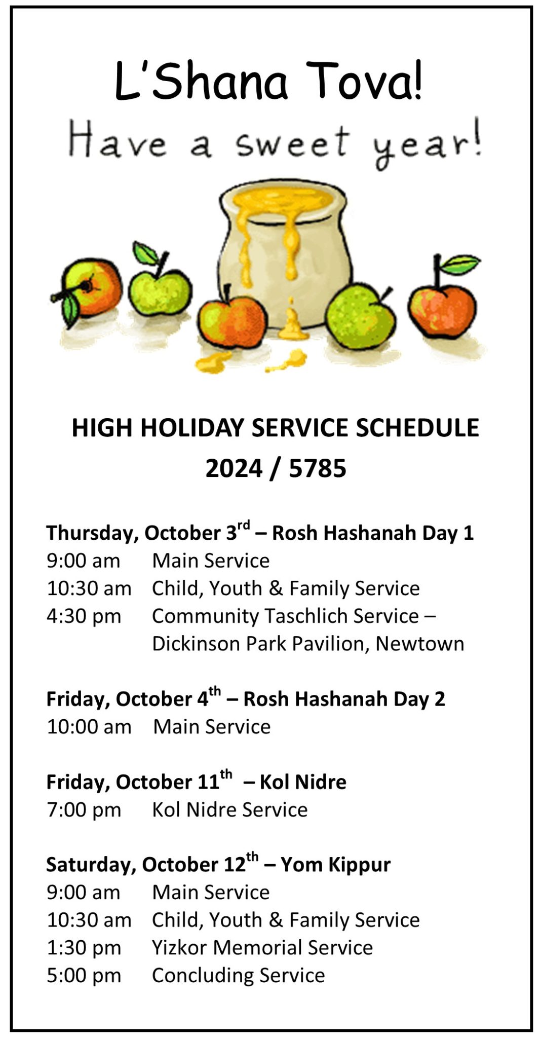 2024 High Holiday ScheduleR Congregation Adath Israel